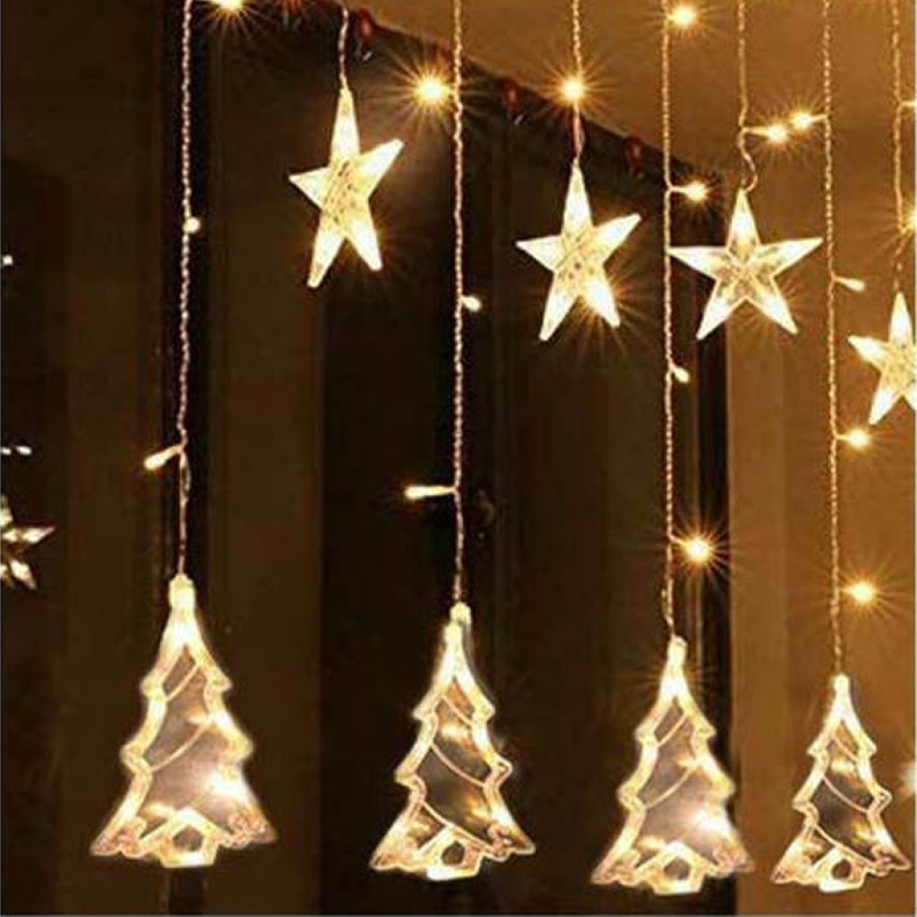 12-χριστουγεννιάτικα-λαμπάκια-led-θερμό-λευκό-έλατα-και-αστέρια-τύπου-βροχή-με-διαφανές-καλώδιο-3μ-x-100εκ